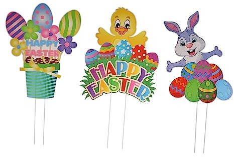 LIOOBO 3stücke Ostern Garten Schild Mit Stücken Kunststoff Für Hofdeko Party Dekoration Outdoor Osterdeko Und Wetterfest