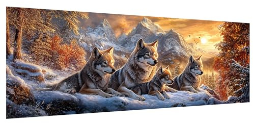 Hoobee 5D DIY Wolf Diamond Painting Groß, Diamond Painting Bilder Tier, Diamant Painting Groß xxl Vollbohrer Stickerei Kreuzstich Kunst Handwerk für Zuhause Wanddekoration 30x80cm-4