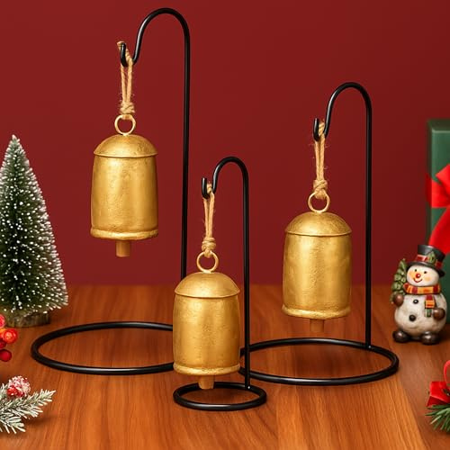 Yookeer 3 Pieces Christmas Metal Stands Display Ornament Rustic Tabletop Christmas Bells Balls Decorations Stands Holder for Halloween Xmas Bauble Decorations Gift Craft Tabletop