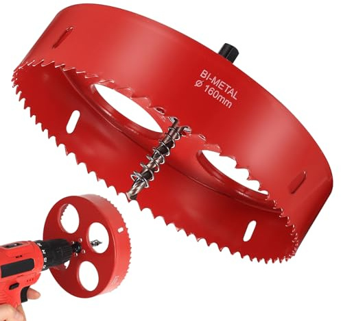RunXinDa160mm Bi-Metal Hole Saw – M42 HSS Heavy Duty Core Drill Bit with Hex Shank & Pilot Drill for Wood, Plastic, Drywall, Sheet Metal & Thin Steel(1pcs-160mm)