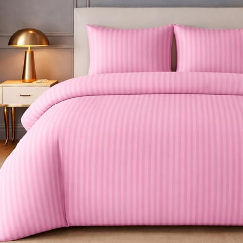 Lazzaro Satin Stripe Double Duvet Set - Premium Hotel Quality Quilt Cover Double Bedding Set 3 Pcs - Hypoallergenic Ultra Soft Double Duvet Cover With Zipper Closure