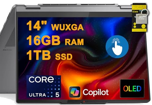 Lenovo Yoga 7 2-in-1 Laptop 14 WUXGA OLED Touch (100% DCI-P3, 600nits HDR) Intel 8-core Ultra 5 226V (Up to 40 Tops) 16GB RAM 1TB SSD for Creator Business Professional Win11 ICP Hub w/Copilot AI