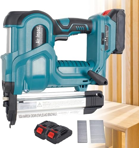 pealiritansemen Clavadora De Clavos Inalámbrica, Clavadora Eléctrica De Mano, Clavadoras Y Grapadoras 2 En 1, con Iluminación Auxiliar, 2 * Baterías De 2.0 Ah, para Renovación De Gabinetes Blue