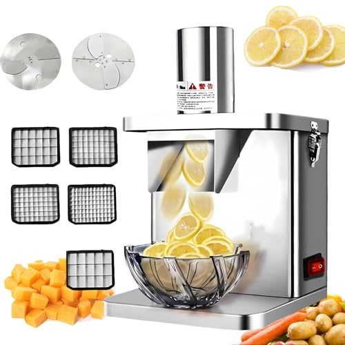 Lissontine Cortadora Multifunción Profesional Y Cortadora De Verduras De Acero Inoxidable con Cuchillas Picadoras De Cebolla Comercial Eléctrica, Parada Automática Al Abrir La Tapa