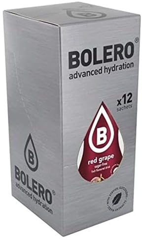 Bolero Bebida Instantánea de Uva Roja Sin Azúcar 12 Sobres Bajo en Calorías Preparado en Polvo para Agua Sabor Intenso y Refrescante