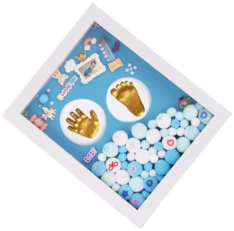 UTHCLO Newborn Handprint Boys and Girls Footprint Photo Frame Acrylic Golden Keepsake Box for Christening and Baptism