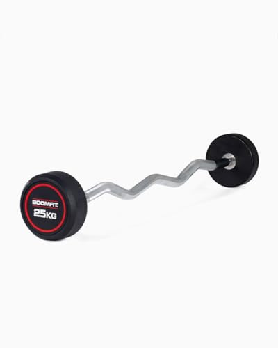BOOMFIT Festgewicht SZ-Stange 22,5 kg mit 120 cm | Verchromte Curlstange für Bizepscurls und Trizepsextensionen French Press | Z-Form ergonomisch | Home Gym Studio Body-Pump Geräuscharm