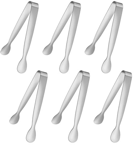 M METERXITY 6-Pack Mini Serving Tongs 4.3in, Silver Tone | 304 Stainless Steel, Mini Sugar Cube Ice Tongs, for Tea and Coffee Party/Outdoor, Small U-shaped Metal Accessories