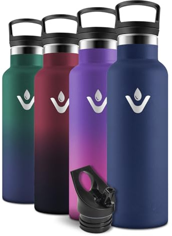 Motswedi Botella Agua acero Inoxidable, 750 ml Libre de BPA, Botella Termica, Con Pajita y 2 Tapas, Cantimplora, 18/8 Acero Inoxidable, Cantimplora Isotermica para Ufficio, Palestra - azul oscuro