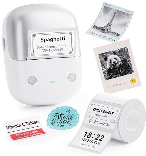 NIIMBOT B2 Pro Etikettendrucker mit Wasserfeste Etiketten Selbstklebend, 300DPI Etikettiergerät Druckbar in Rot und Schwarz Bluetooth Label Printer für Fotos, Adressetiketten, Preisschilder, Silber