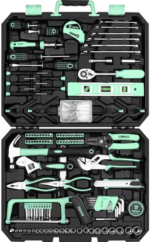 DEKOPRO Tool Set: 228 Piece Home Tool Kit, Household Basic Repair Tool Set Comes with Storage ToolBox, Socket Wrench Set for Car, Hand Tool Box Set for Home - Turquoise