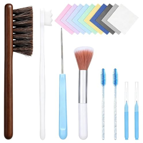 18 PCS Jewelry Cleaning Kit, Jewelry Cleaning Brush Set with 10 Clean Cloth for Clean Gold, Diamonds, Platinum, Gemstones, CoinsQuick Dusting or Deep Cleans