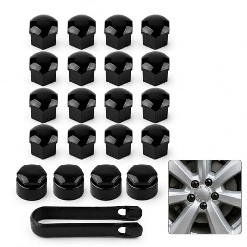 Mistillion 20PCS 17mm Gloss Black Wheel Nut Covers, 16 Standard + 4 Locking Car Bolt Caps with Removal Tool, Universal Push Fit Protection for Most Vehicles