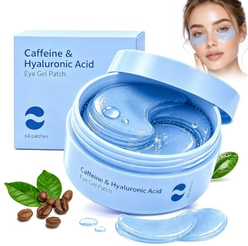60 Pièces Patch Yeux Caféine, Patch Yeux Anti Cernes Anti Poches, Masque à l’Acide Hyaluronique et Caféine, pour les yeux contre Poches Puffiness, Rides, Anti Cernes, Visage Homme Femme
