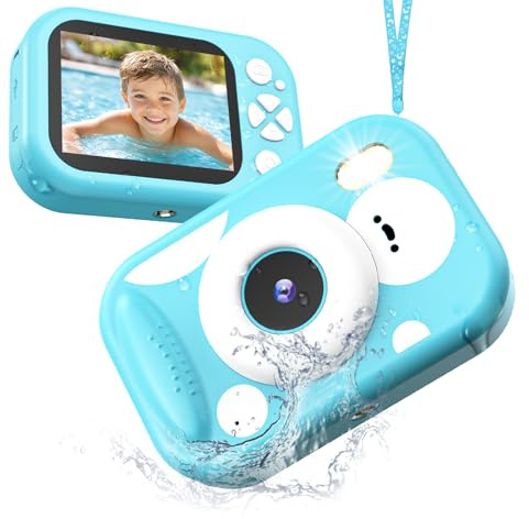 Unterwasser Kinderkamera, 48MP 1080P IP68 wasserdichte Digitalkamera Kamera Kinder mit 2,4 Zoll Bildschirm Notfall-LED-Blitz Reisen Strand Pool Spielzeug Geschenk für 3-12 Jahre Mädchen Jungen, Blau