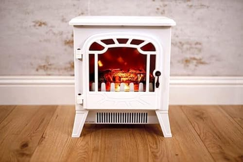 Garden Mile 1850w White Traditional Electric Fireplace Heater Home Decor Fan Freestanding Fire Place Faux Log Burner For Home Heating Space Heater Room Heater Electric Heaters