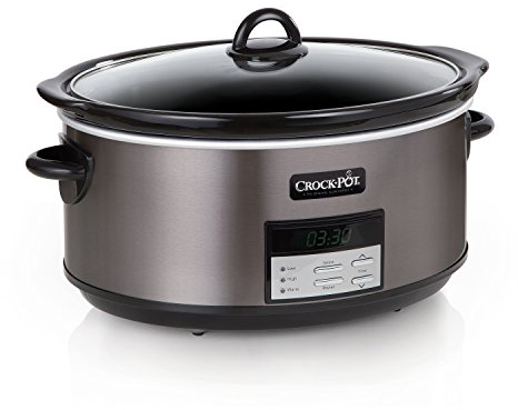 Crock-Pot Large 8-Quart Programmable Slow Cooker with Auto Warm Setting, Black Stainless Steel, Includes Cookbook (Pack of 1)