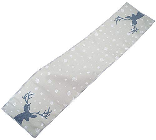 Raebel Tischläufer lang 40x175 cm hellgrau weiß eisblau Bedruckt und Stickerei Hirsch Weihnachten Tischdeko