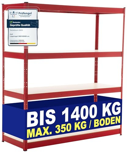 CLP Lagerregal 160X180X60 cm I Böden Bis Je 350 KG Belastbar I Metall-Steckregal, Farbe:rot