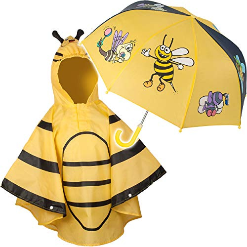 alles-meine.de GmbH 2 TLG. Set: Regenschirm + 3D Effekt - Regenponcho - lustige Biene - Kinderschirm - Ø 72 cm - Regencape - Kinder - 2 bis 6 Jahre - Stockschirm - groß mit Griff..