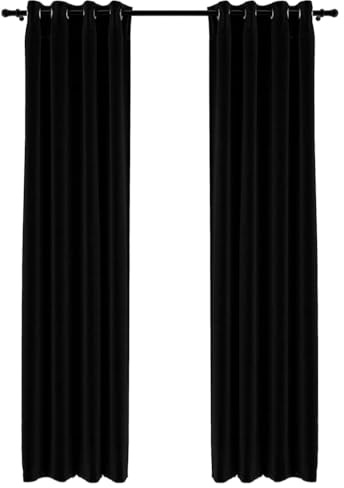 vidaXL 2X Verdunkelungsvorhang mit Ösen Leinenoptik Verdunkelungsvorhang Kräuselband Thermo Gardine Blickdicht Vorhänge Schwarz 140x225cm