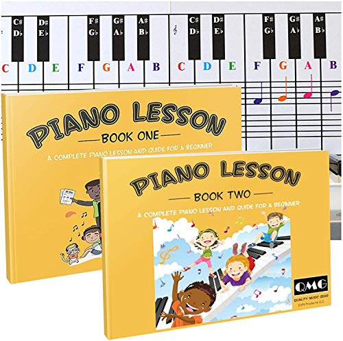 QMG Klavier- und Keyboard-Notendiagramm und komplette Farbnote, Klaviermusikunterricht und Leitfaden Buch 1 und Buch 2 für Kinder und Anfänger; entworfen und gedruckt in den USA