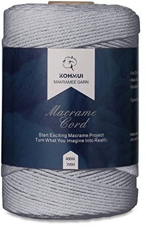 KOHMUI Baumwollgarn Makramee Garn 3mm x 400m, Natur Baumwollkordel Makramee Kordel für Blumenampel Makramee Wandbehang, Garn für DIY Handwerk, Hängepflanze, Weben Dekoration, Pflanze Aufhänger Deko