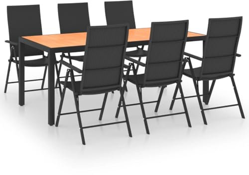 vidaXL Gartenmöbel Set 7-TLG. Gartengarnitur Sitzgruppe Gartenset Sitzgarnitur Esstisch Gartentisch Gartenstuhl Tisch Stühle Schwarz Braun