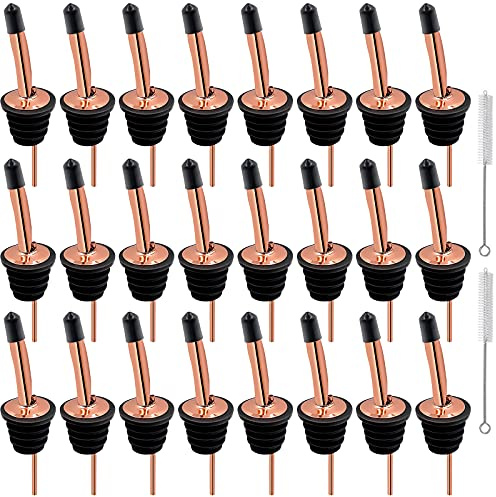 Bottle Pourers for Spirits Stainless Steel Freeflow Speed Liquor Pourer 24 Packs Classic Wine Tapered Spout Stopper Metal Alcohol Pouring Tube Set for Bar Club Restaurant Home (Copper)