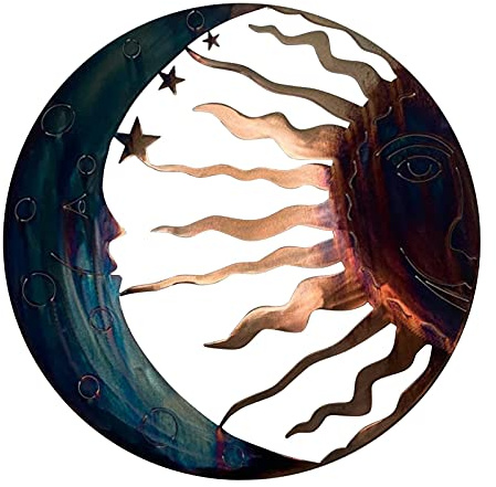 Metall Sonne Wanddeko Wandbehang Wanddekoration Gartenschmuck Wanddeko Sonne Mond Sterne 3D Wandbild Innen Außen Garten Geschenk Idee Wandschmuck Wand Deko Dekoration
