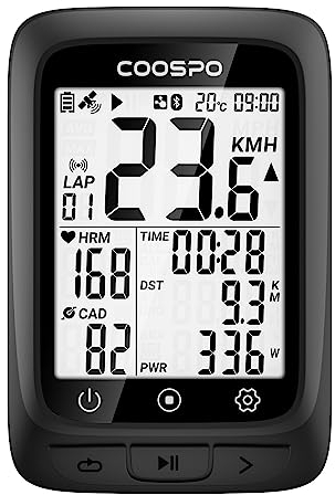 COOSPO BC107 Fahrradcomputer GPS Kabellos Drahtloser Fahrradtacho Kilometerzähler, Bluetooth5.0 ANT+ Rennrad Fahrrad Radcomputer 2.4 Zoll LCD mit Hintergrundbeleuchtung Kompatible mit Strava