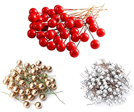 Sonwaha Weihnachten Holly Beeren 300 Stück Rote Beeren Deko,Mini Artificial Beeren Weihnachtskranz Dekoration für Basteln Geschenken Dekoration Künstliche Blumen Weihnachtskranz Deko