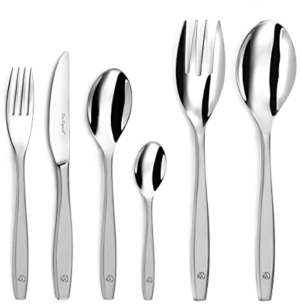 LOU LAGUIOLE Figur satiniert Service 50-teilig Edelstahl für 12 Personen | Besteck-Set, 50-teilig, für 12 Personen, mit Service, Edelstahl 18/0, satiniert, spülmaschinenfest
