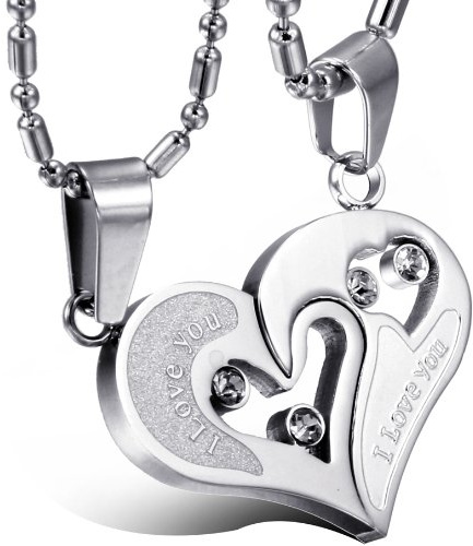 JewelryWe Schmuck 2PCS Paare Halskette Partnerketten Freundschaftsketten Partneranhänger Edelstahl I Love You Herz Puzzle Anhänger Kette mit kostenlos Gravur