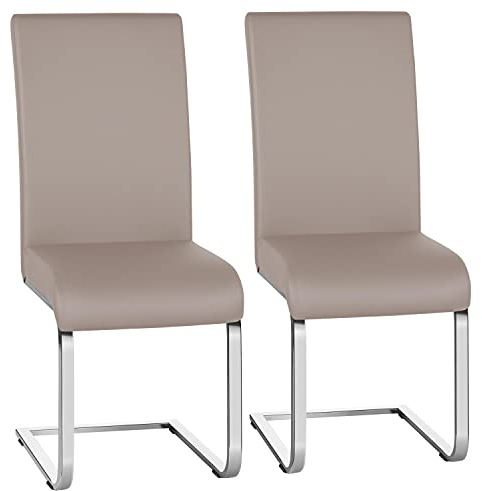 Yaheetech Esszimmerstühle 2er Set Esszimmerstuhl Schwingstuhl Freischwinger, 135 kg belastbar Hellbraun Kunstleder