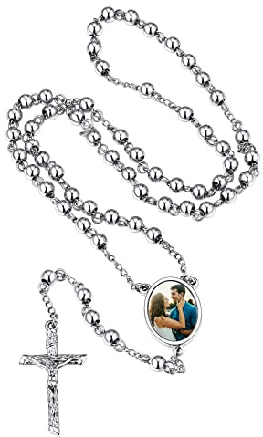 FindChic Personalisierte Retro Jesus Christus Kruzifix Kreuz Rosenkranz Anhänger mit Foto