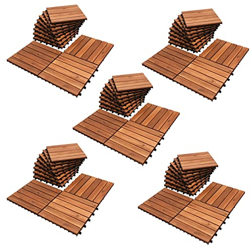Joparri Terrassenfliesen Klickfliesen Holzfliesen 30 x 30 cm bodenfliesen aus Akazienholz, 5m² Holz Akazie, geeignet Platten Balkon Fliesen Garten, Braun,55er