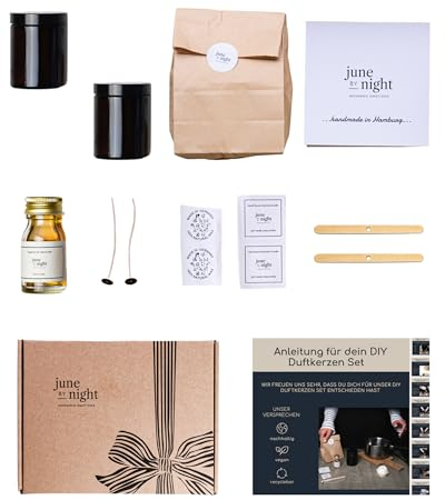 juneBYnight Kerzen Selber Machen Kit, DIY, Duftkerzen Geschenkset, Handwerk Werkzeuge Set mit Kerzenglas, Aufkleber, Dochte, Halter, Etikett und Sojawachs - 2x180ml Kirschblüten