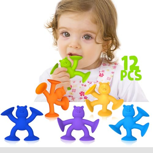Juguete con ventosa para niños, lindo oso de baño, juguete Montessori a partir de 2 años, juguete de baño de silicona, juguete para bebés a partir de 1, 2, 3 años, juguete sensorial para 4-8 años (12)