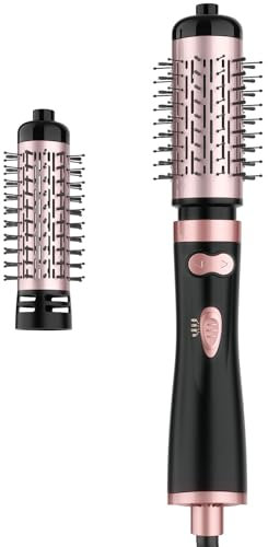 WEEYUM Rotating Hot Air Brush, Spin Hair Dryer Brush with 2 Interchangeable Brush(1.5& 2), 3-in-1 Hot Air Spin Brush Set for Hair Volumizer/Drying/Straightening/Curling