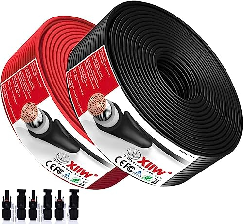 2PACK Rot+Schwarz 10+10 | 6mm² 9AWG max1800V Verlängerungskabel | inkl.Solarstecker Halogenfrei IP67 Doppelt Isolierter Qualitätsdraht Solarkabel PV-Kabel für Solarpanel Wechselrichter Laderegler