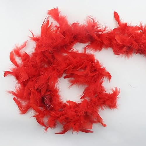 SYSUII Federboa zum Basteln 2M Truthahnfedern Feder-Schal Verkleidung Flauschige Girlande Weihnachten Band Boa Streifen Boa DIY Mädchen Verkleidung Zubehör Weihnachten Karneval Theater -Rot