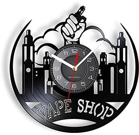 OTKU 30cm Orologio Parete Sigarette elettroniche Vape Negozio Fumatore Orologio da parete con dischi in vinile per Vaping Bar Pub Vapor Decor Fumatori Orologi vintage