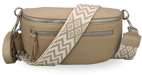 Brise Art Lucia Damen Bauchtasche Echtleder Handgefertigt Crossbody Bag | Damen Umhängetasche, Echtes Leder, Schultertasche mit Ledergurt & wahlweise gemustertem Riemen, 3 Fächer, Made in Italy