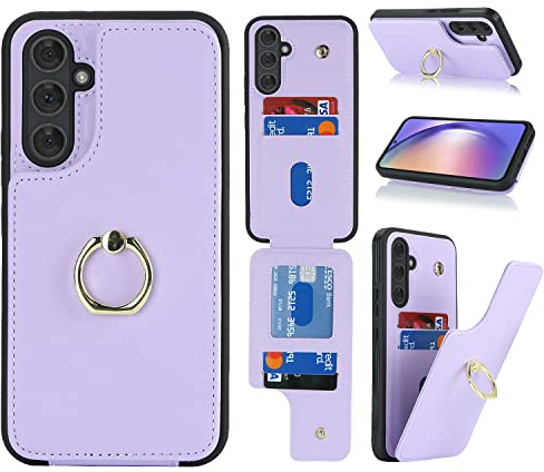 Cavor Phone Case compatible with Samsung Galaxy A54 5G With Card Holder,Flip Folio Leather Wallet Case,Magnetic Ring Kickstand Shockproof Cover Case compatible with Samsung A54 5G - Purple