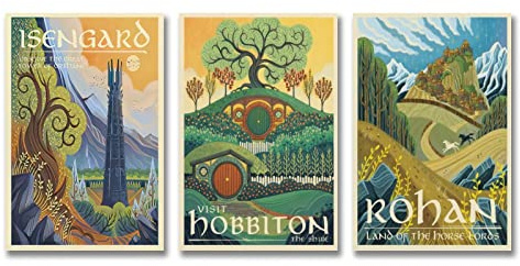 Vintage-Reiseposter, Herr der Ringe, Filmposter, Set mit 3 Bündeln, Bilddruck, Wandkunst, Poster, Gemälde, Leinwand, Poster, Kunstwerke, Zimmer, ästhetisch, 30 x 45 cm