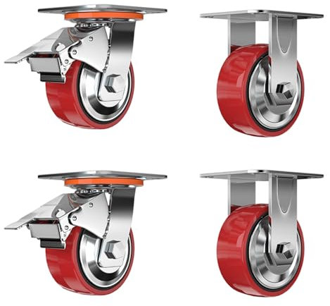 Möbelrollen, 2 Bockrollen, Schwerlast Rollen 360° Drehbar Kein Geräusch(2 Bremsrollen, 2 Lenkrollen), Schwerlastrollen Mit Bremse, Kleine Lenkrollen für Innen und Außen (Size : 5in(2non-steerable 2wi