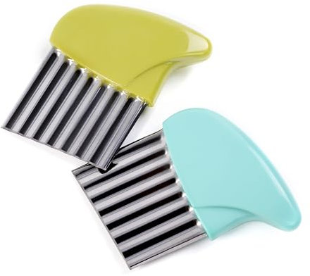 2 Stück Edelstahl Crinkle Cutter für Gemüse, Wellenschneider für Kartoffeln, Karotten, Chips, Gemüse, Butter, Salat (Grün und Blau)