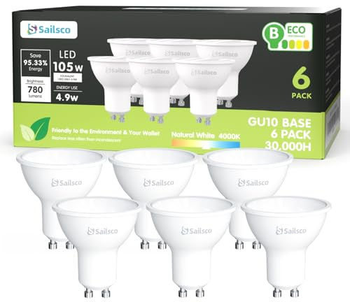 sailsco Klasse B GU10 LED Neutralweiss Lampe,4.9W 780LM 4000K Neutralweiß Energiesparlampe 105W Glühbirne Ersetzt,Abstrahlwinkel 110° Leuchtmittel,Nicht Dimmbar Birne,6 Stück