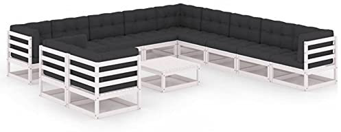 Rantry 12-TLG. Gartenlounge Set Gartensofa Set Gartenmöbel Sitzgruppe Sitzgarnitur Gartengarnitur Möbel Gartenlounge Loungemöbel Balkonmöbel mit Kissen Weiß Kiefer Massivholz #2